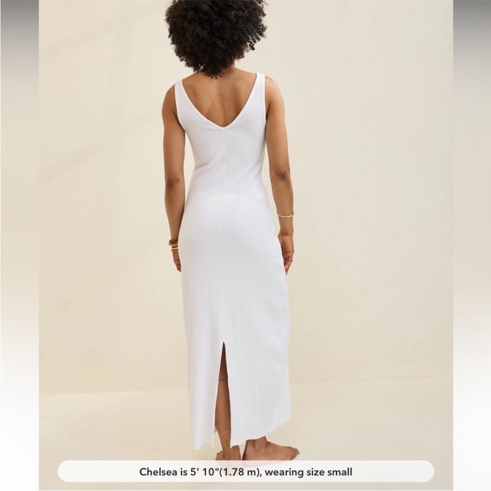 NEW Aerie White Ribbed Double V Neck Henley Bodycon Maxi Dress - Picture 5 of 9